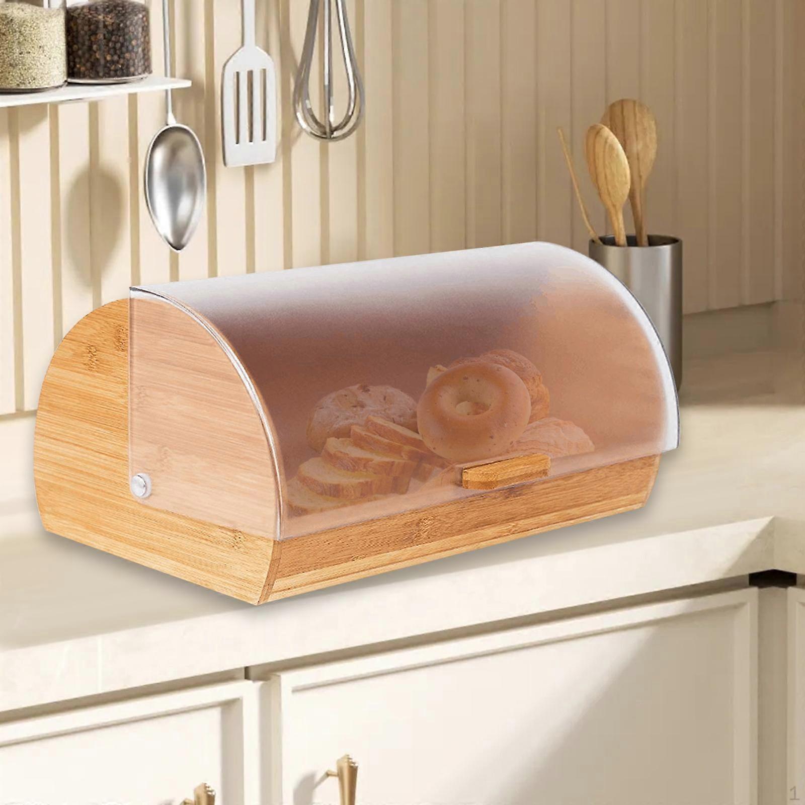 Bamboo Bread Box Breadbox Storage Container Holder for Loaves Donut Cookies