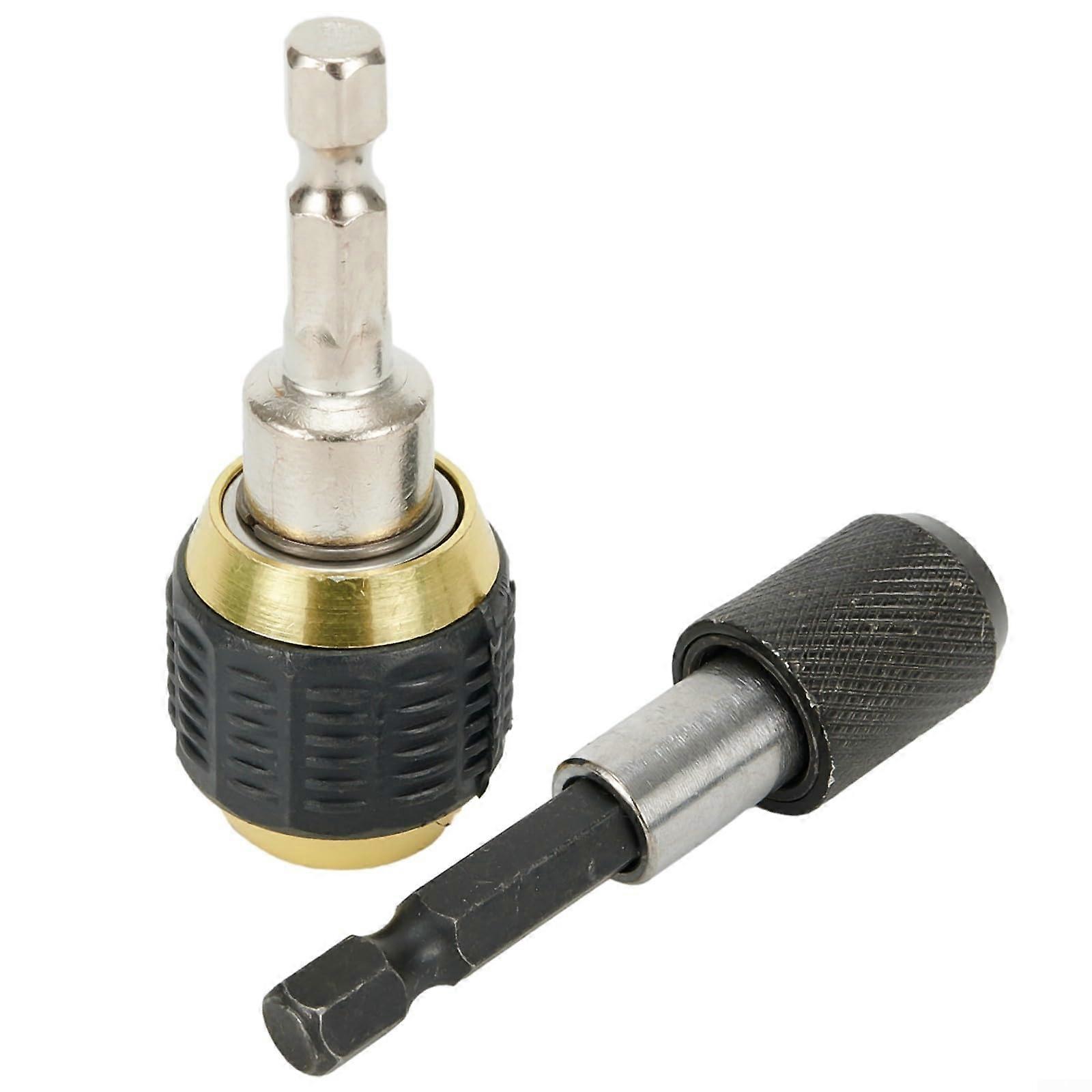 2pcs 1/4 Inch Hex Shank Keyless Drill Chuck Adapter 60mm Quick Change Converter with AntiSlip Grip for Impact Driver and Power Tools