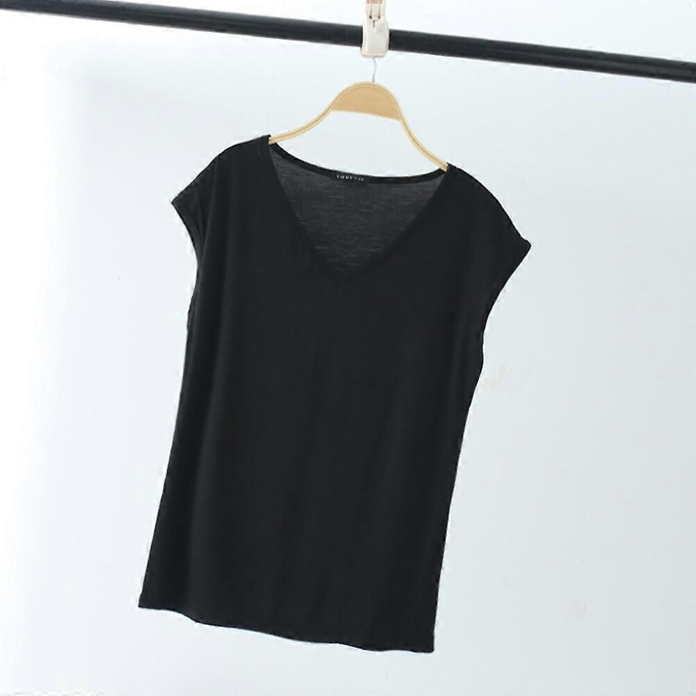 Women Solid V Neck T Shirt Loose Undershirt Casual Comfortable Basic Pullover *