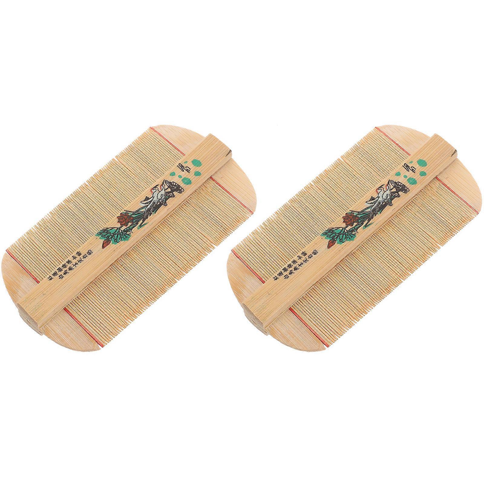 Multipurpose Bamboo Tooth Comb for Hair Caring 2Pcs Dense Teeth