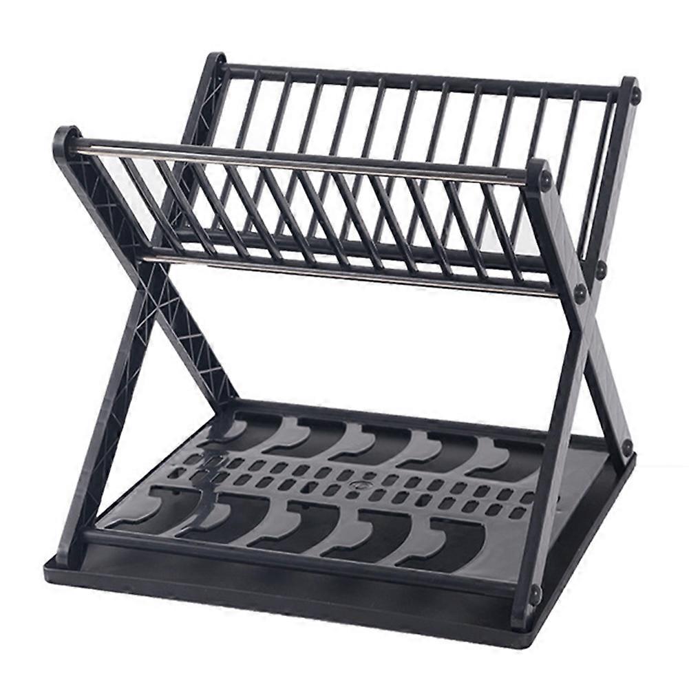 Double-Layer Dish Rack Stainless Steel Pipe Tableware Storage Rack Multifunctional for Kitchen Counter