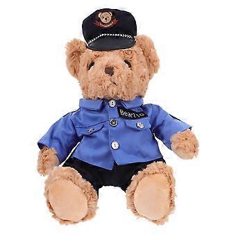 Fluffy Bear Plush Toy Soft Stuffed Animal Police Officer Dress Up Ornament With Uniform And Cap Outfit Birthday Gift For Girls Boys