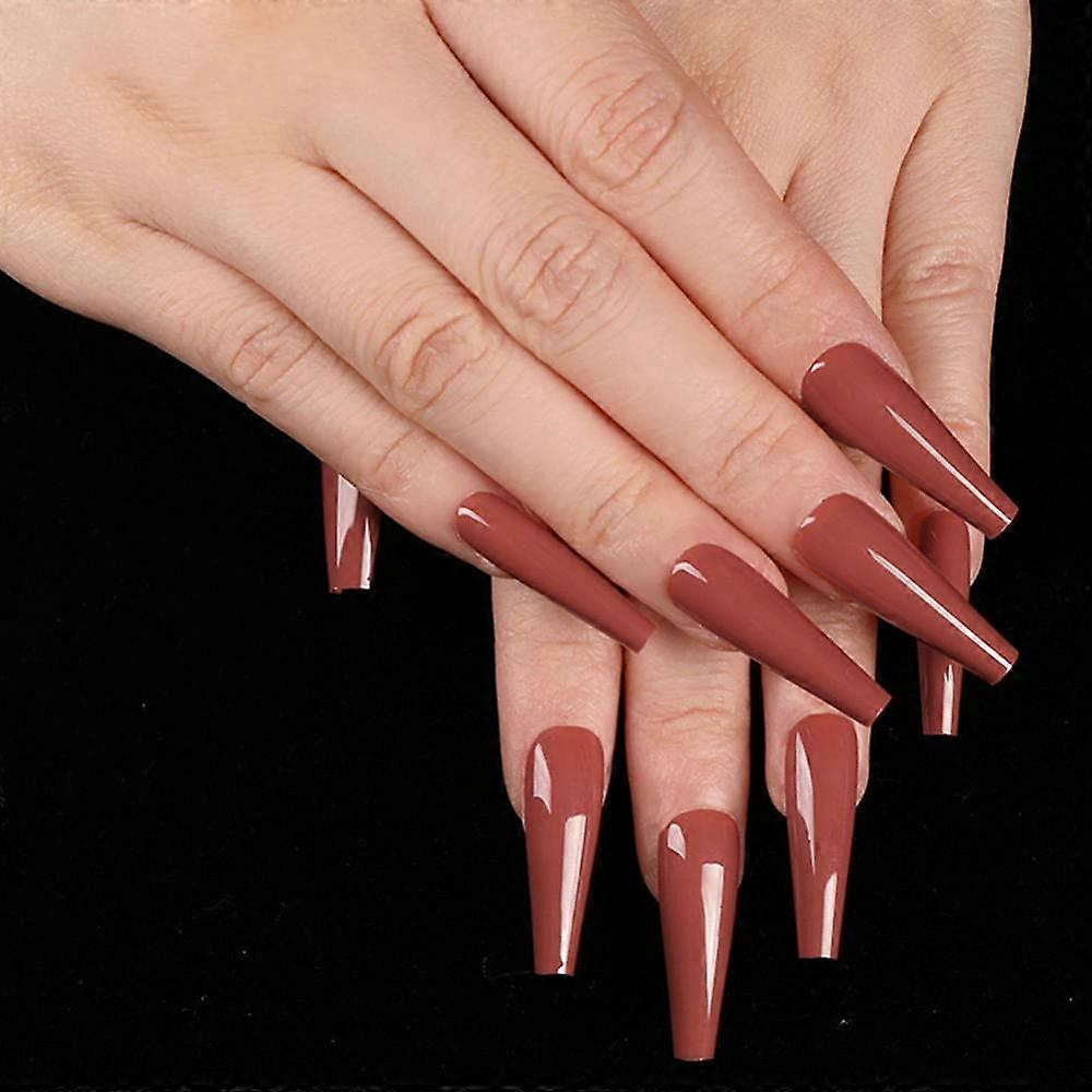 Extra Long Coffin Press On Nails Glossy Full Cover Reusable False Nail Tips 24 Pcs Solid Color