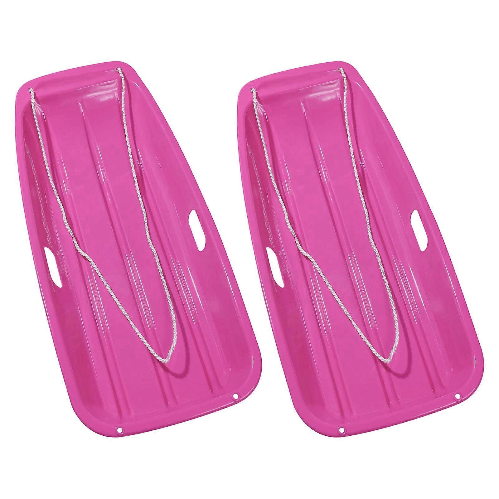 Lot de 2 luges avec corde et poignées, style skipper de descente, en plastique résistant au froid, facile à utiliser, rose