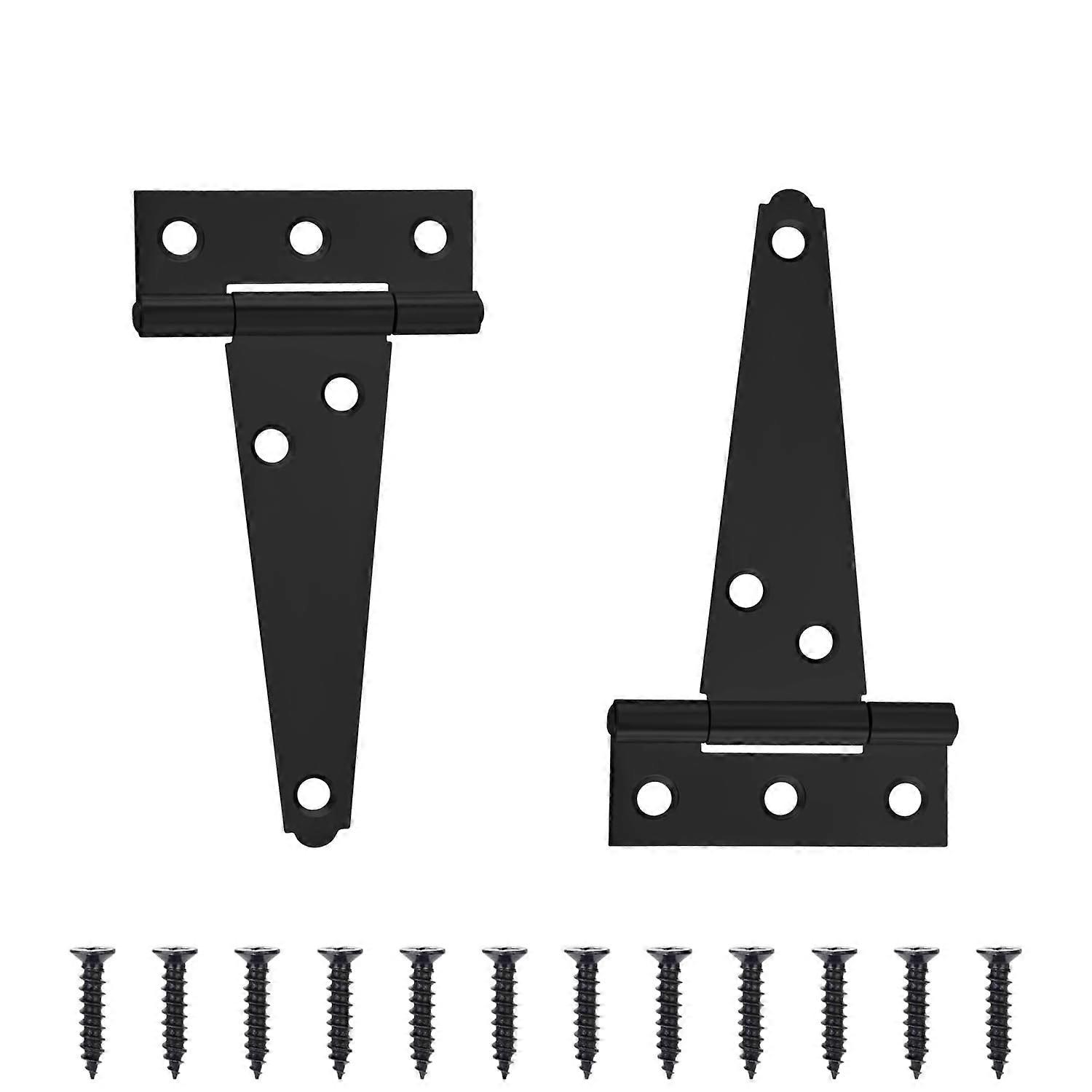 8 Inch Black T Strap Gate Hinges Heavy Duty Barn Door Hardware with Rustic Finish 2 Pack