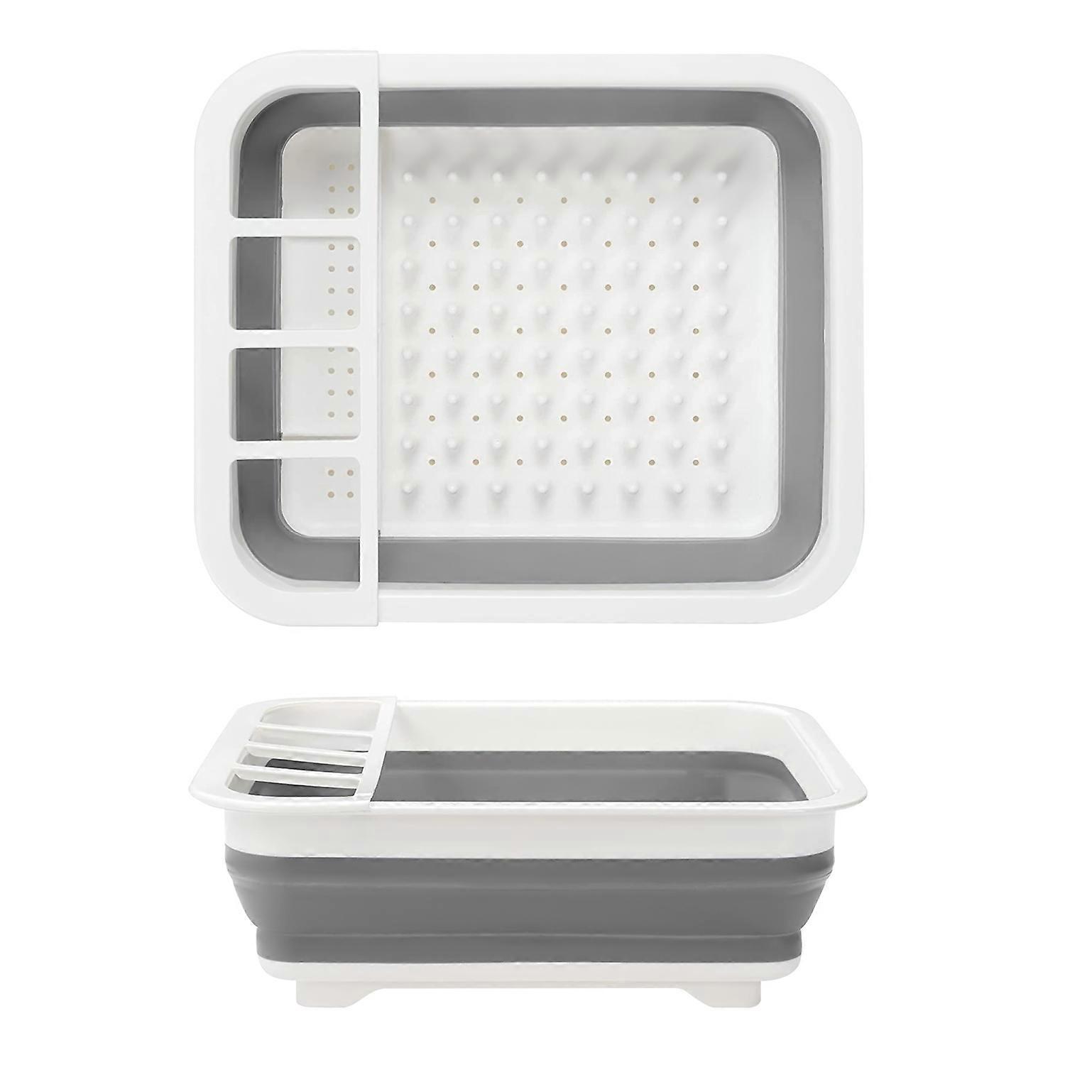 Collapsible Drainer Dish Box in Grey-White for Camping, Home and Travel