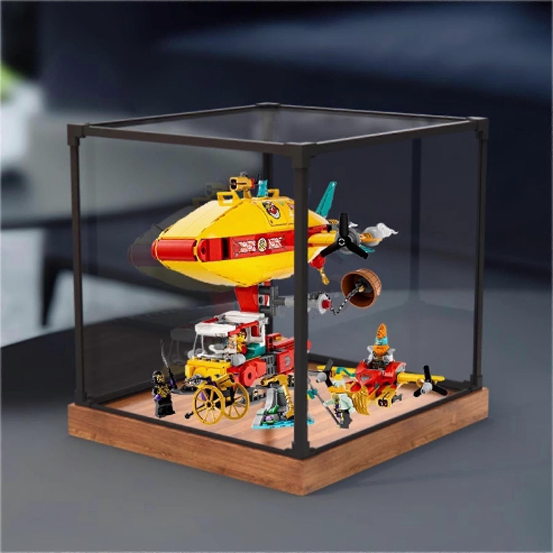 Dustproof Acrylic Display Box for  80046 Model, Clear Protective Case with Wood Grain Base