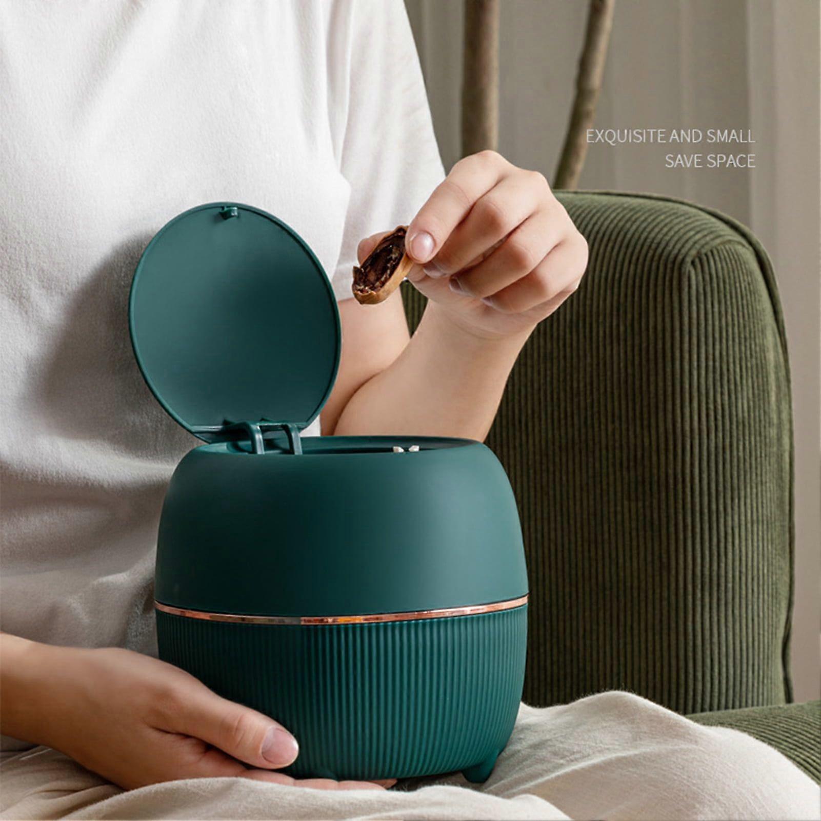 Desktop Trash Can Round Pressing Type with Lid Large Caliber Mini Garbage Bin