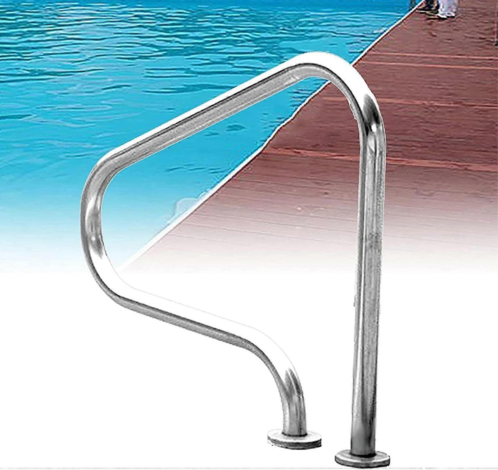 Ergonomic Curved Stainless Steel Pool Handrail for Inground Swimming Pool, RustProof Quick Mount Base