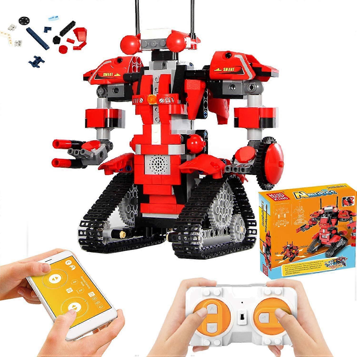 Red Remote Control Robot Kit 392pcs Smart App STEM Tracked Building Blocks Educational Toy Gift