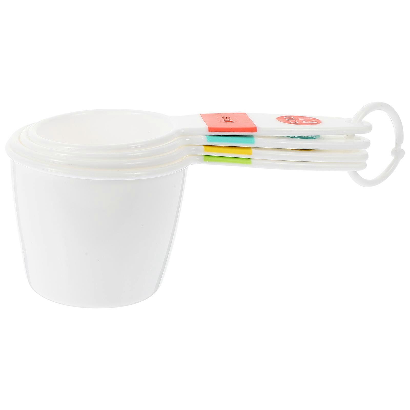 Practical Measuring Cups Kitchen Tools Handheld Sleek Designed Handle 4Pcs White Plastic