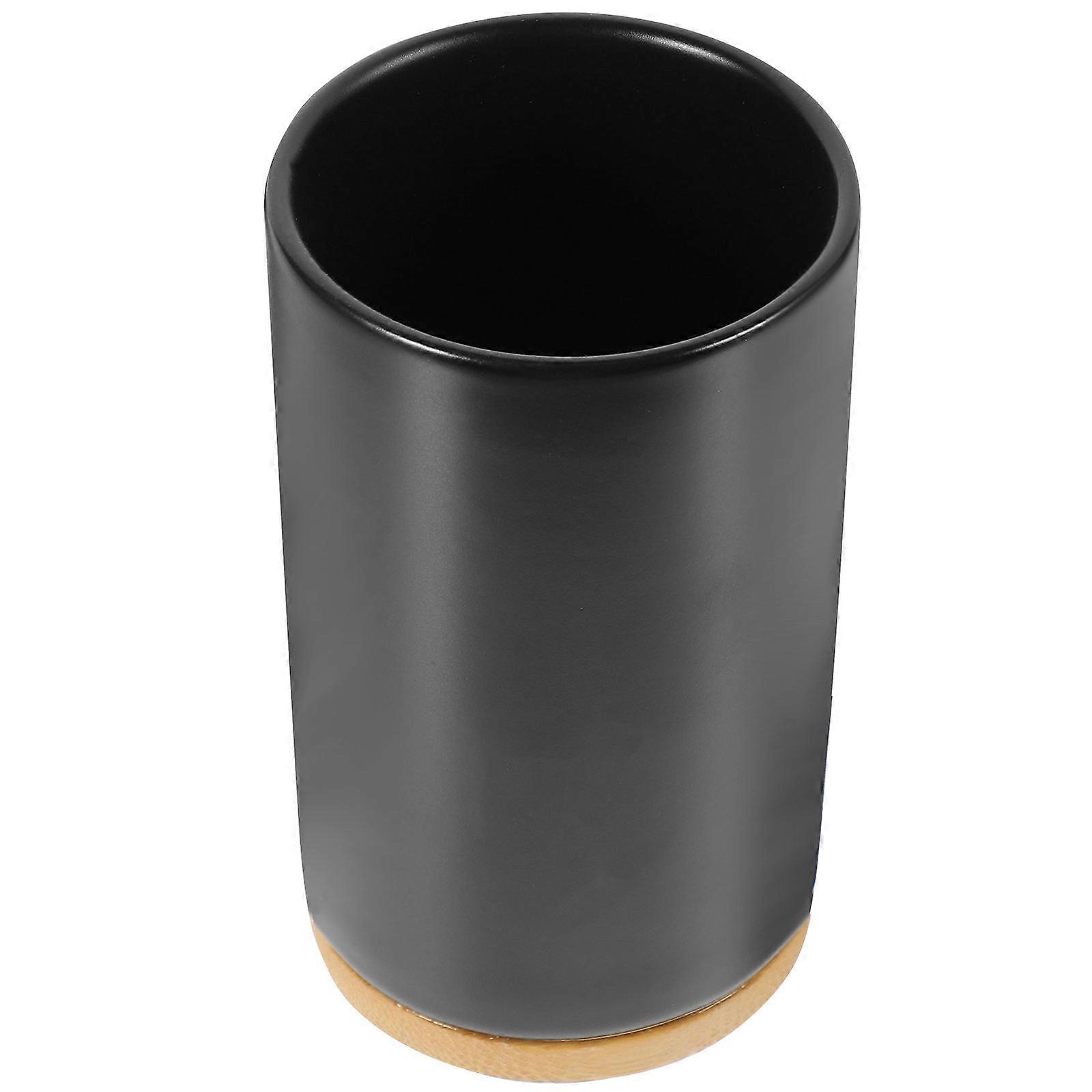 Ceramic Toothbrush for Bathroom Use Black Bamboo Material Holder