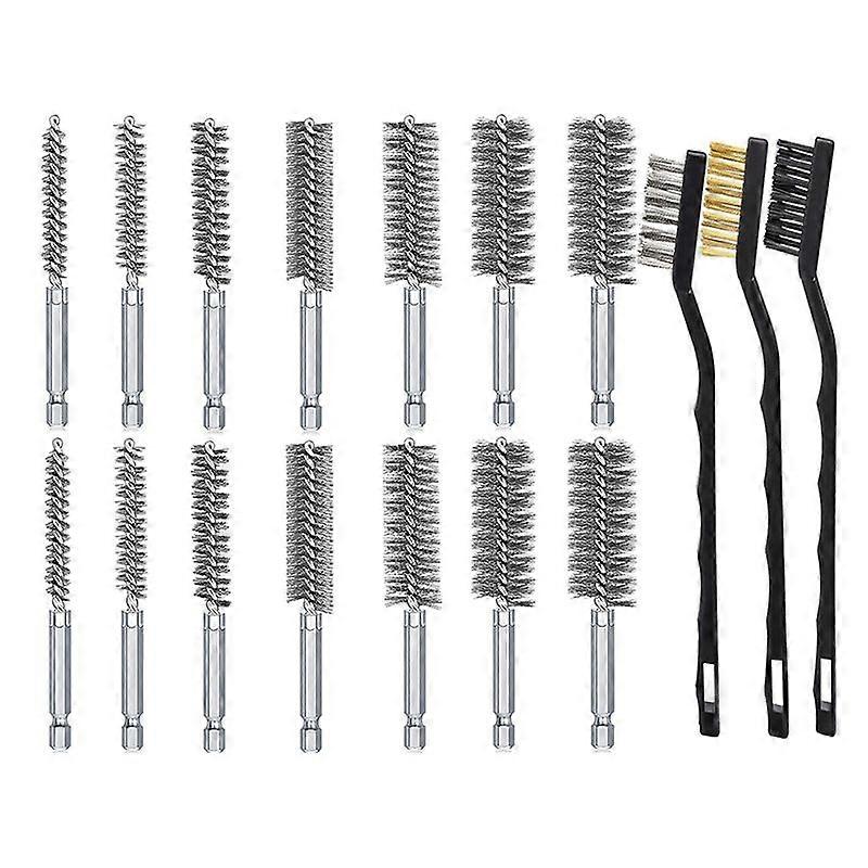 17Pcs Wire Brush Set, Wire Bore Brush for Drill Impact Driver