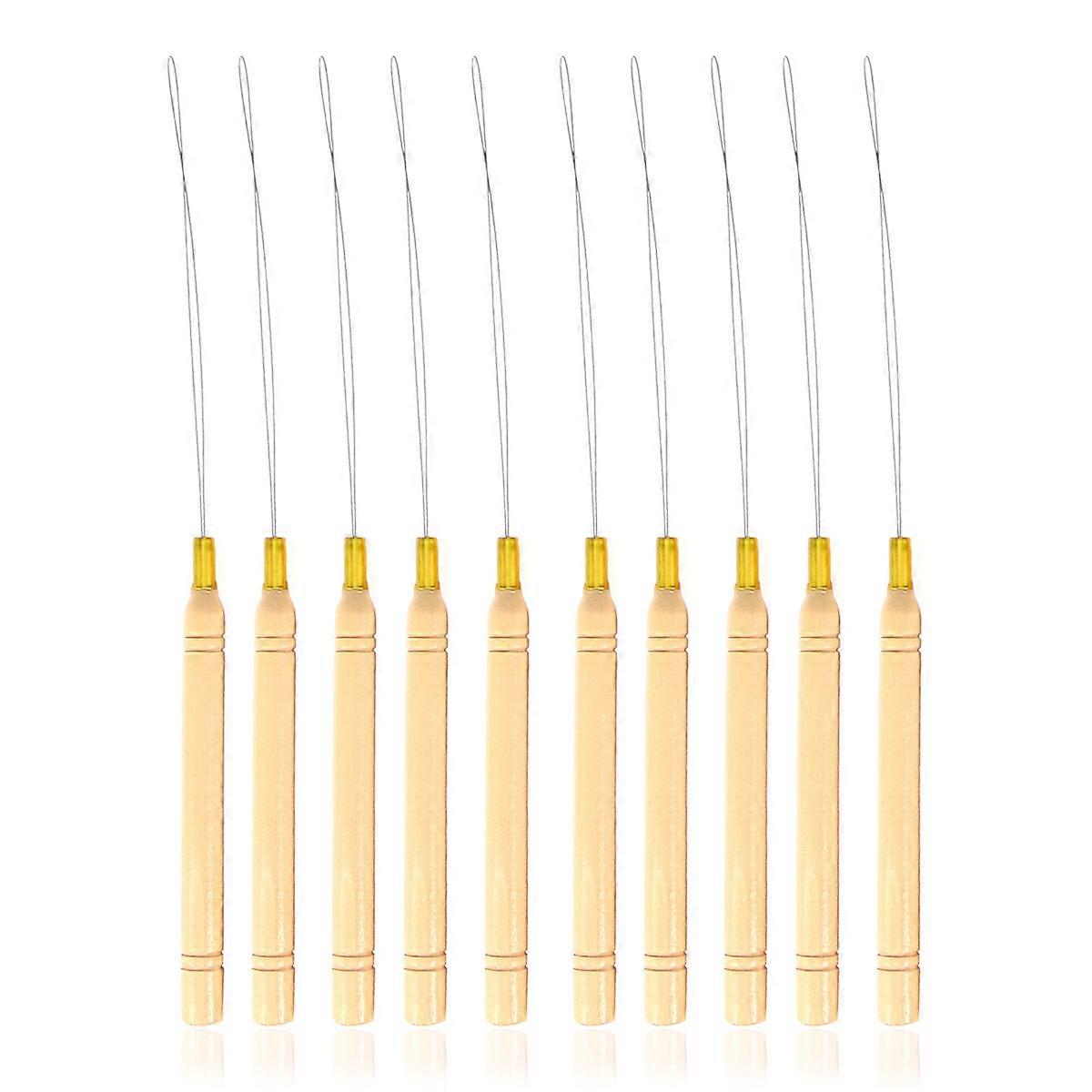 12pcs Hair Extension Wooden Loop Needle Threader DIY Hook Tool