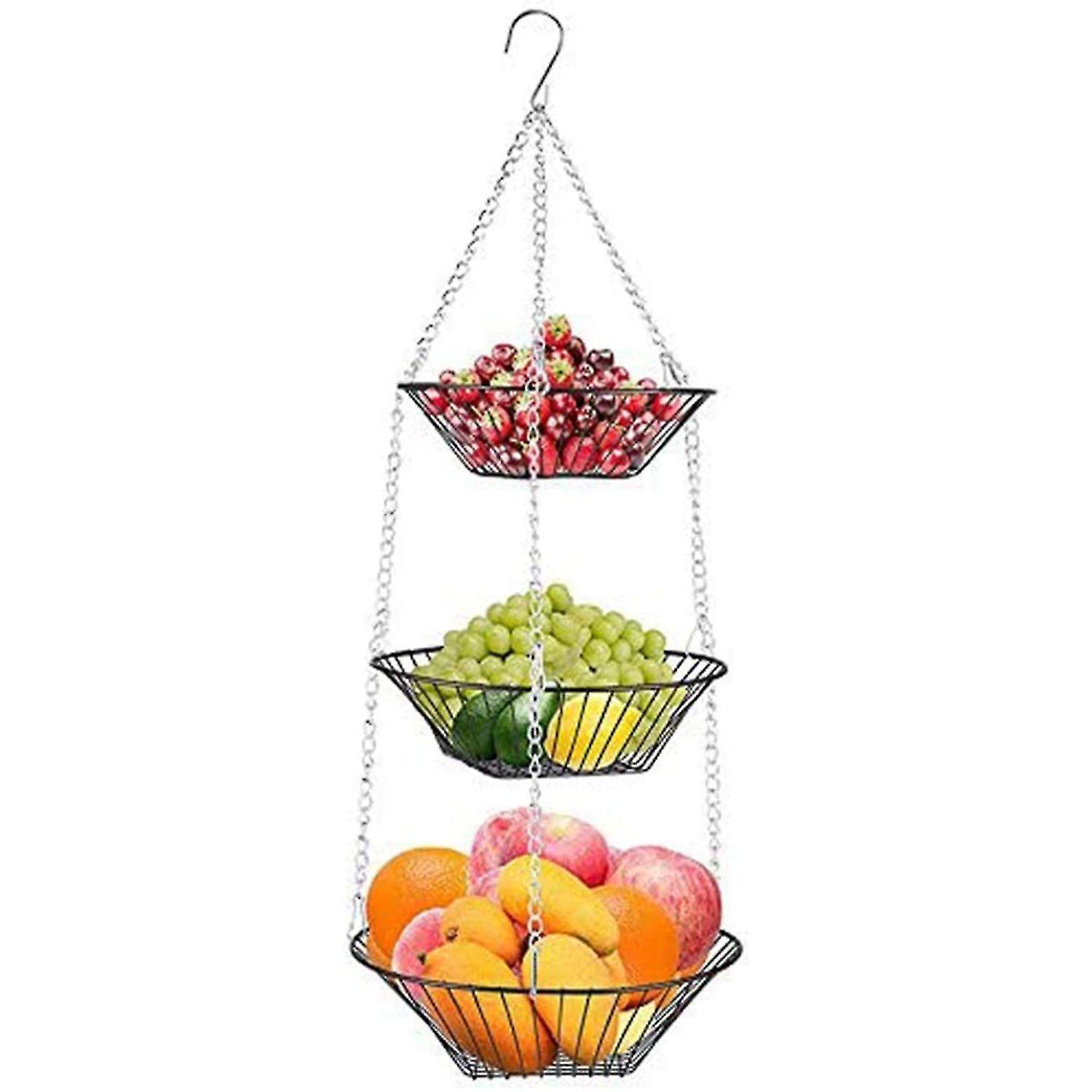 3 Hanging Fruit Bowls Ceiling Hooks Baskets