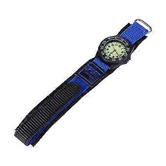 Montre enfant à quartz bleue avec bracelet en nylon, idéale pour la décoration.
