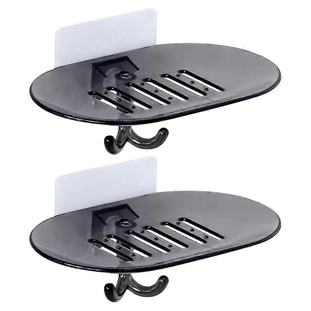 Black Plastic Soap Box for Draining 2Pcs Wall Mounted Soap Rack