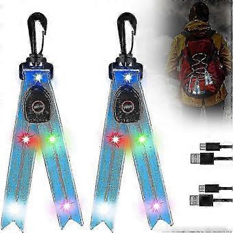 2 Pack LED Flashing Light for Kids USB Rechargeable Flashing Light Reflector Schoolbag Light for School Bag Backpack Hiking Jogging-tfd