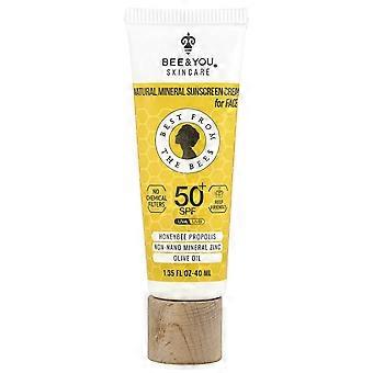 Bee & You, Natural Mineral Sunscreen Cream, For Face, 50+ SPF, 1.35 fl oz (40 ml), 2-Pack