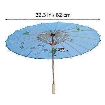 Silk Umbrella Decorative Oilpaper Umbrella for Dancing Decoration Performance Props Silk Umbrella Rain Party Supply(Lake Blue Reinforcement,Large,Diam