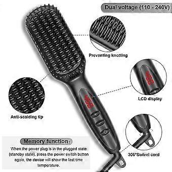 Lisseur de barbe pour hommes, céramique et ionique brosse à lisser à cheveux chauffante rapide pour hommes et femmes-Anti-Brûlure / Affichage LCD