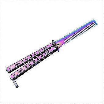 Butterfly Comb-Foldable Pocket Comb Stainless Steel Switchblade Spring Pocket Oil Hair Comb Foldable Hairstyling Brush Folding Practice Training Butte