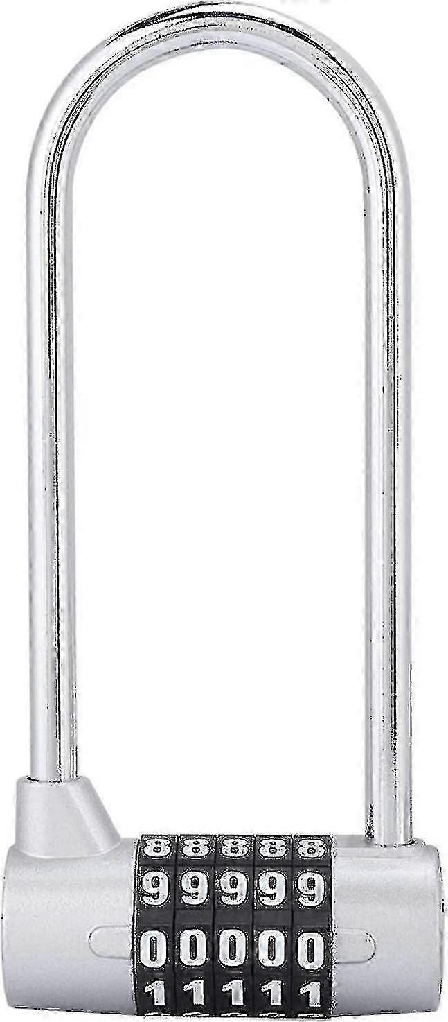5 Digit Combination Padlock Alloy Safety U Shaped Code Lock Extra Long Locker Lock With Code Lock(silver)