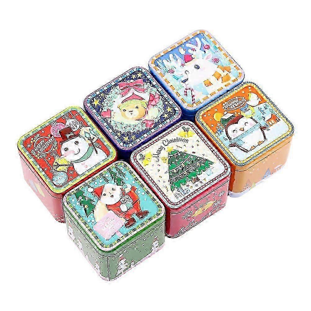 Square Iron Cookie Boxes, Xmas Storage Containers, Assorted Color, 6 Pieces