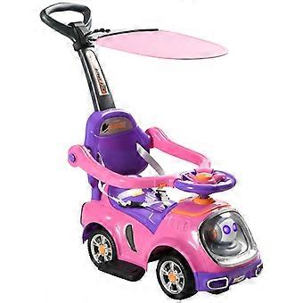 3 in 1 Ride on Push Car, Cartoon Robot Theme Foot to Floor Slider w/ Handle Light Music Horn, Storage - Pink