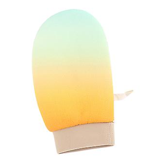 Hand Fit Exfoliating Bath Mitt for Bathroom Shower, Color Fade Wash Glove with Hanging Loop, Wrist Opening and Daily Use  Yellow