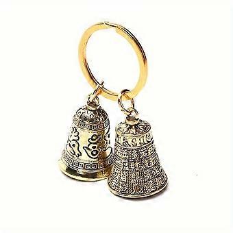 Retro Bell Keychain for Men, 1pc Golden Metal Engraved Bell Pendant, Tibetan Mantra Key Chain Ornament for Backpack