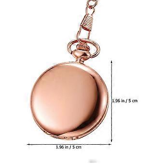 1PC retro de duas faces relógio de bolso liso liga clássico delicado relógio de bolso de quartzo (ouro rosa)