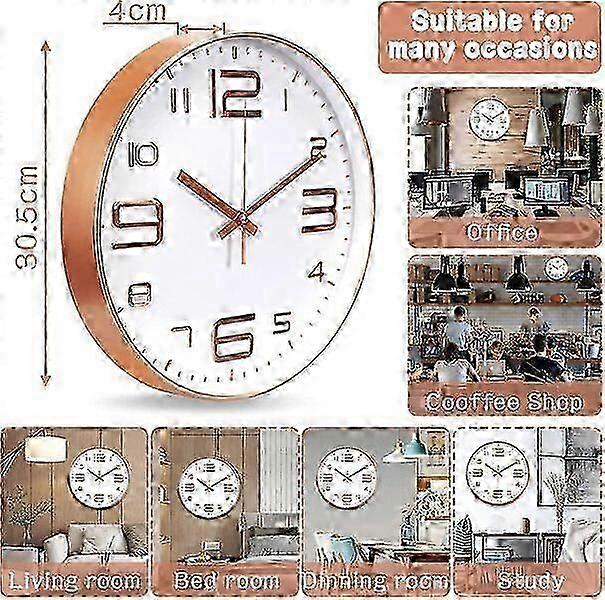 Silent wall clock, 30cm large dial, easy to install