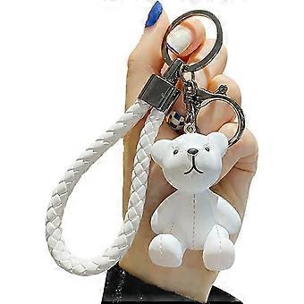 Karikatur kreative Harz Puppe Bär Schlüsselanhänger Charm für Autoschlüssel, Rucksack Zubehör niedliche Tasche Ornament (weiß2pcs)