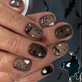 Halloween Nails 24Pcs Spooky Cobweb Press On Nails Bat Wing Glow in Dark Design for Costume Event