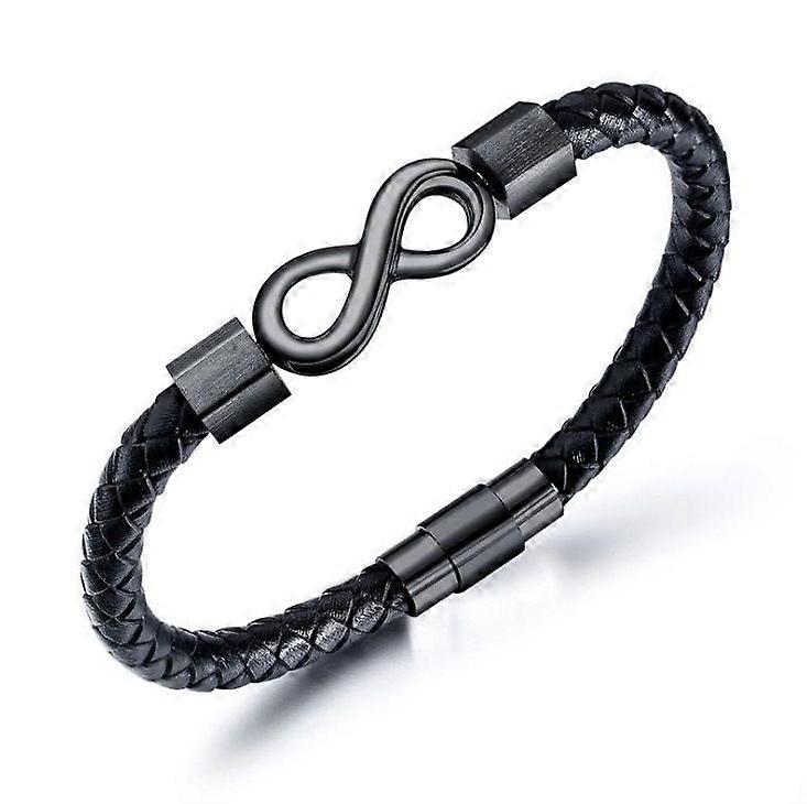 Mens Black Leather Bracelet - Infinity
