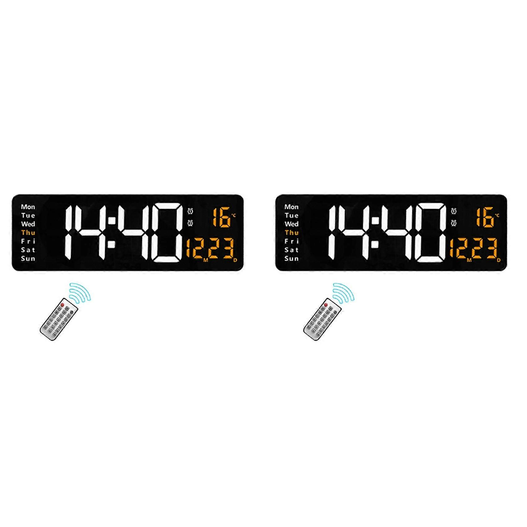 2 Set 16Inch LED Digital Wall Clock- Alarm Clock/Temp/Date/Week/Timer Remote Adjustable