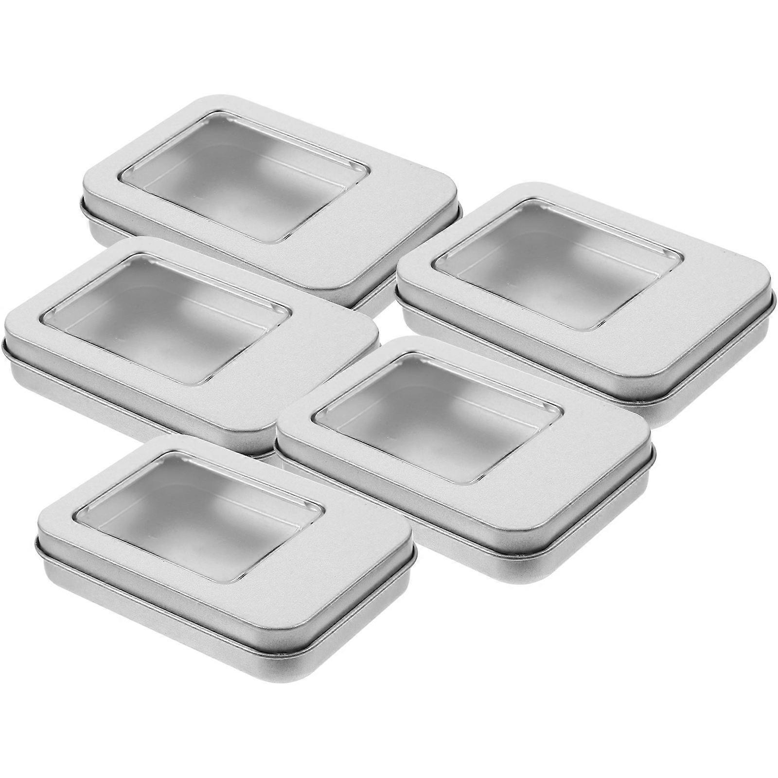 Small Tinplate Can for Home Storage 5Pcs Silver Rectangular Tin Box