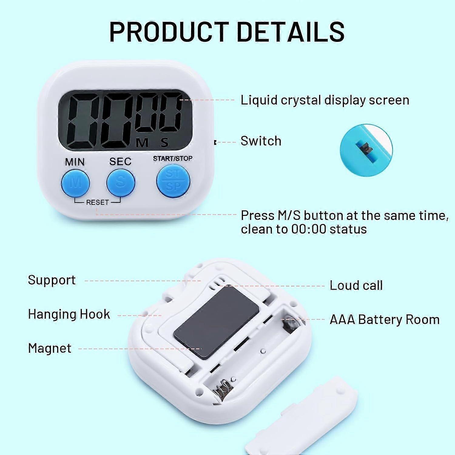 Loud Alarm Digital Timer (4 Pack) - Magnetic Stand Kitchen Timer with ON/Off Switch