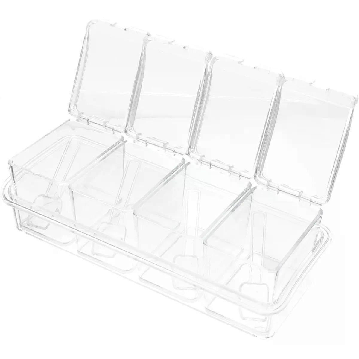 Four-compartment Condiment Pot with 4 Spoons, Kitchen Jar