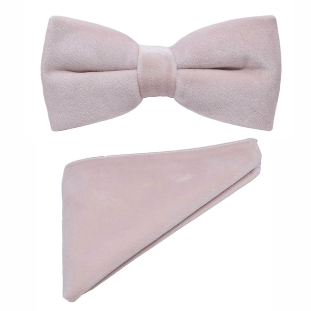 Dusky Pink Velvet Bow Tie &amp; Pocket Square Set