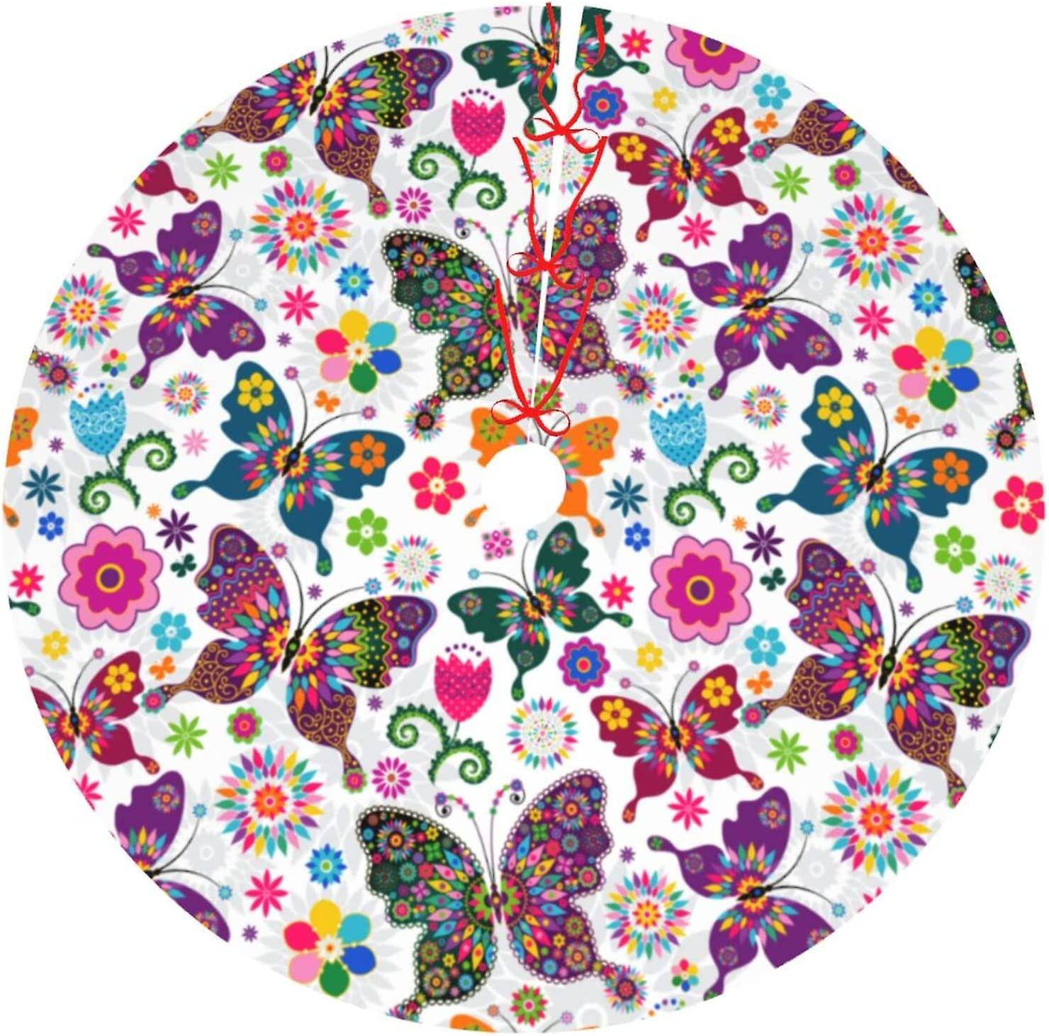 Butterfly Christmas Tree Skirt Xmas Tree Mat 48 Inch