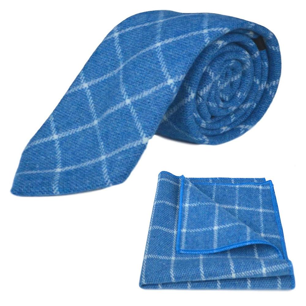 Azure Blue Birdseye Check Tie & Pocket Square Set