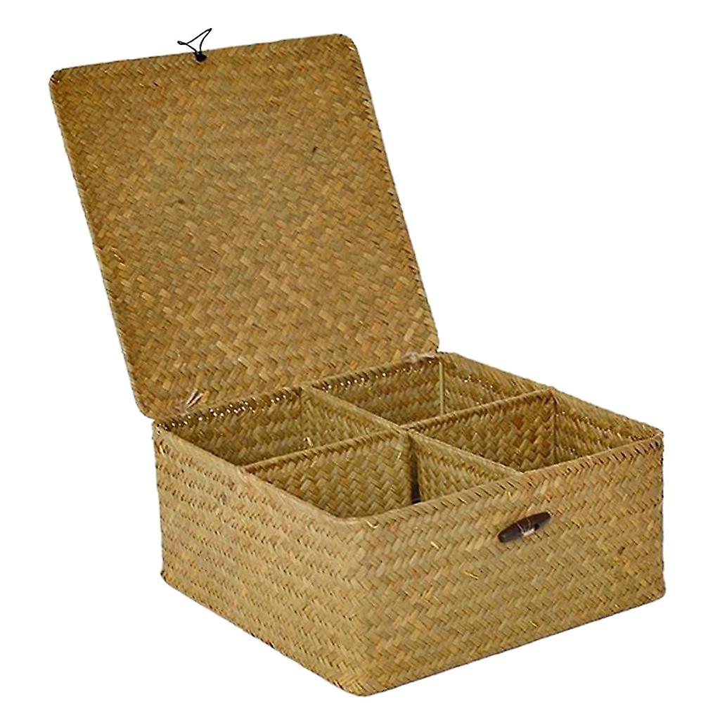 Rectangular Woven Basket Seagrass Decorative Storage Box Organizer yellow