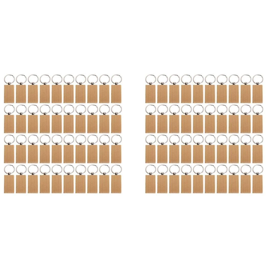 80 Pcs Blank Wooden Keychain Rectangular Engraving Key Diy Wood Keychains Key Tags Can Engrave Diy