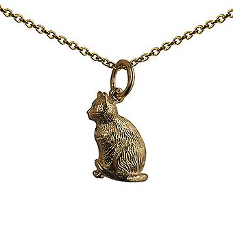 9ct Gold 5x15mm hollow sitting Cat Pendant with a cable...