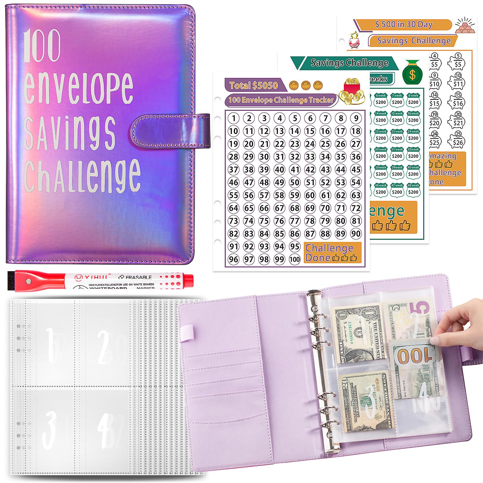 100-Day Unisex Colorful Envelope Challenges Books Budgets Planner Money Saving Books Case for Storing Cash