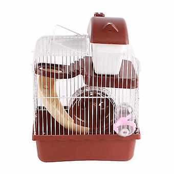 2 Tier Hamster Cage Large Space High Chassis Design Hamster Habitat Cage for Pet Hamster Small Animals Brown