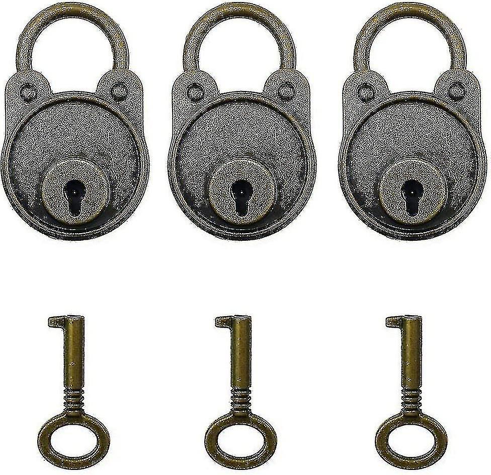 3pcs Vintage Antique Style Mini Archaize Padlocks Key Lock with Keys (Bronze)