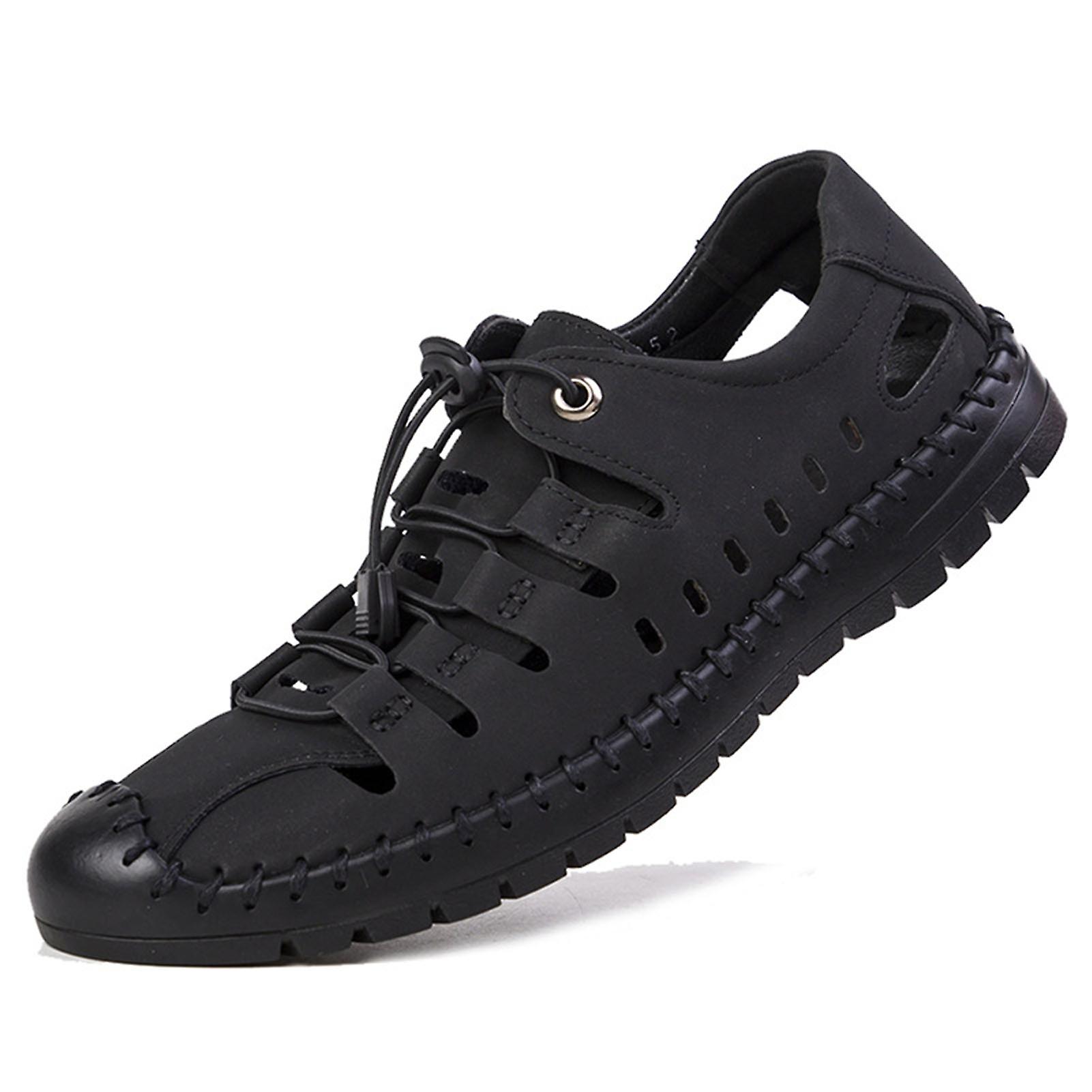 Wrapped Toe Hollow Leather Sandals for Men Hiking Shoes for Summer/Beach